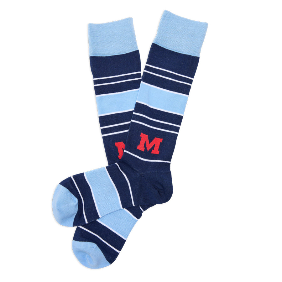 Navy Powder Stripe M Dress Socks