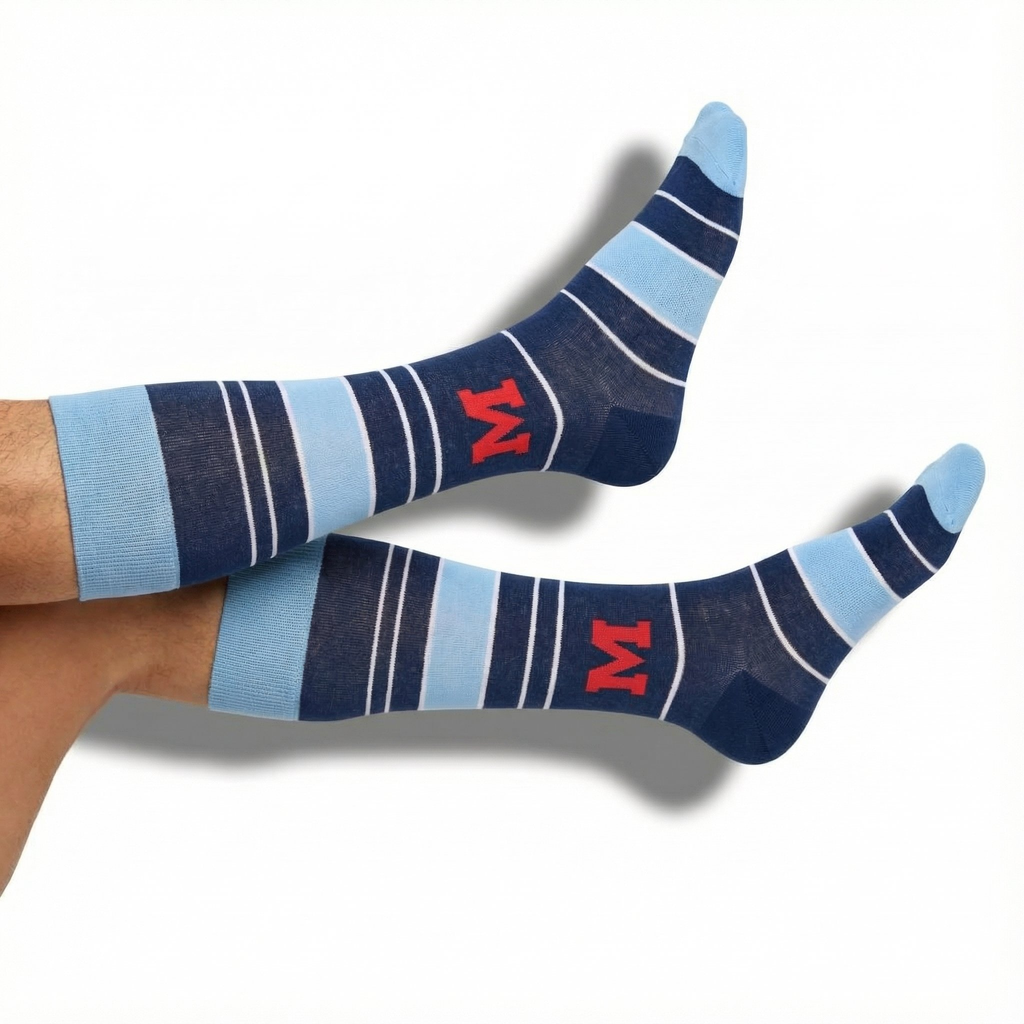 Navy Powder Stripe M Dress Socks