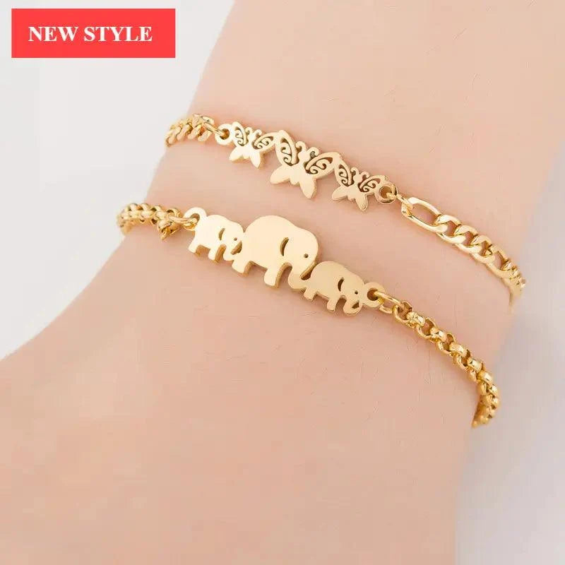 New Modern Elegant Stainless Steel Luxury Bracelet For Women Lovely Animal Butterfly Elephant Strand Bracelets Bangles Jewelry Accessories