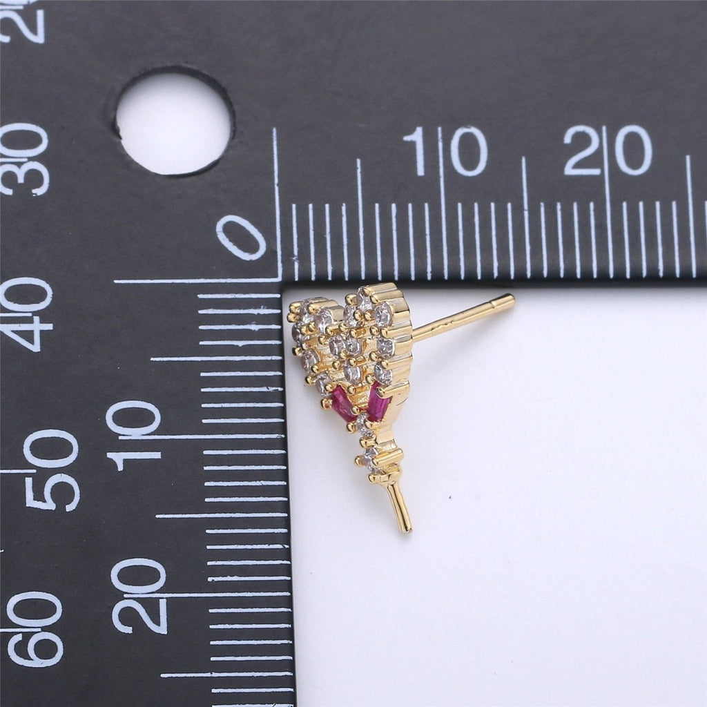 One Pair-14k Gold Filled Heart Post Earring Findings, DIY Earring Mount,Half Drilled Pearls Heart Stud Earring Settings Component K-415