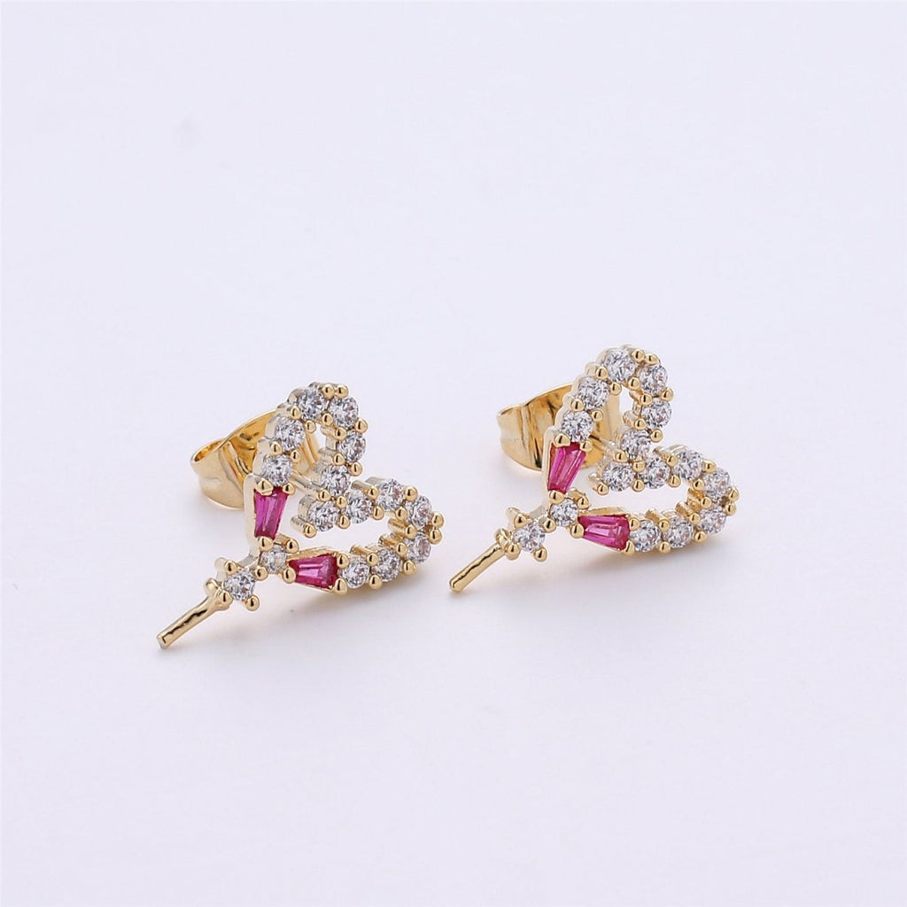 One Pair-14k Gold Filled Heart Post Earring Findings, DIY Earring Mount,Half Drilled Pearls Heart Stud Earring Settings Component K-415