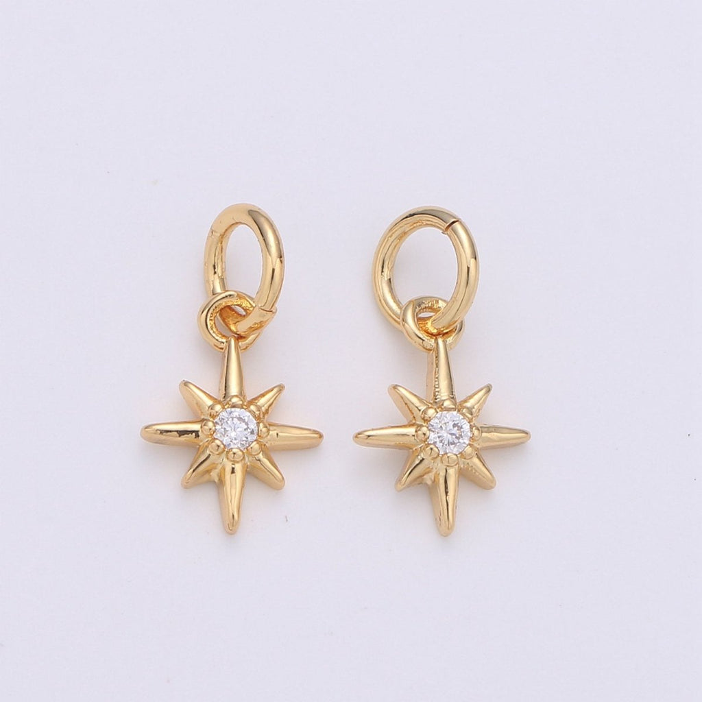 OS 24k Gold Filled Tiny Star Charm Gold North Star Charm Micro Pave Celestial Charm GF Necklace Bracelet Earring Jewelry Making Supply W-130