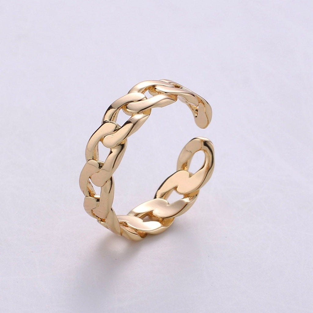 Gold Curb Chain Ring, Statement Ring, Chunky Link Chain Ring, Stackable Ring Thick Gold Ring Open Gold Ring gift for her R-045
