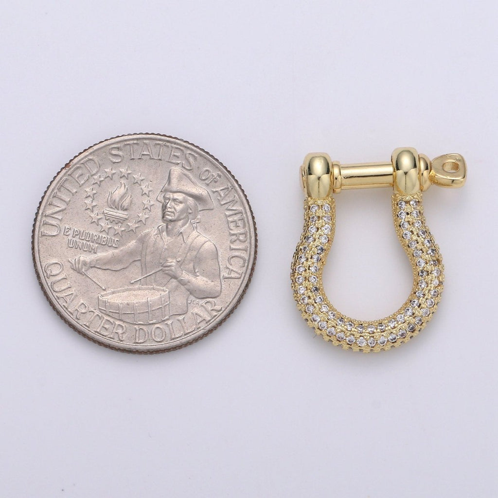 OS Gold Shackle Clasp U Lock Clasp With Screw Rod for U Lock Micro Pave Carabiner clasp Cz Anchor Shackle for Jewelry Making K-924 K-925