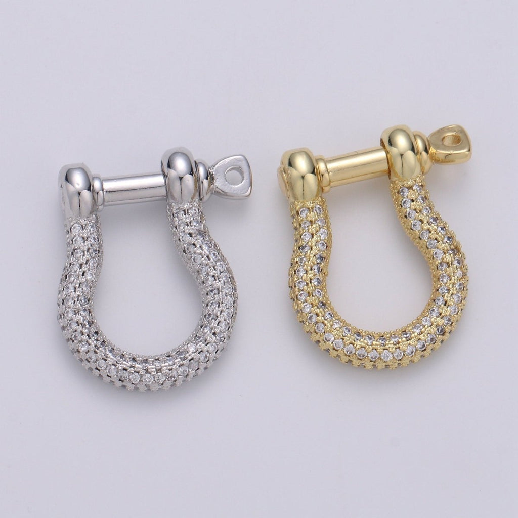 OS Gold Shackle Clasp U Lock Clasp With Screw Rod for U Lock Micro Pave Carabiner clasp Cz Anchor Shackle for Jewelry Making K-924 K-925