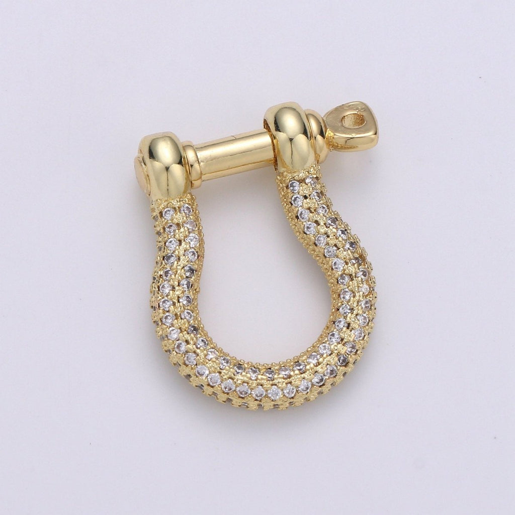 OS Gold Shackle Clasp U Lock Clasp With Screw Rod for U Lock Micro Pave Carabiner clasp Cz Anchor Shackle for Jewelry Making K-924 K-925