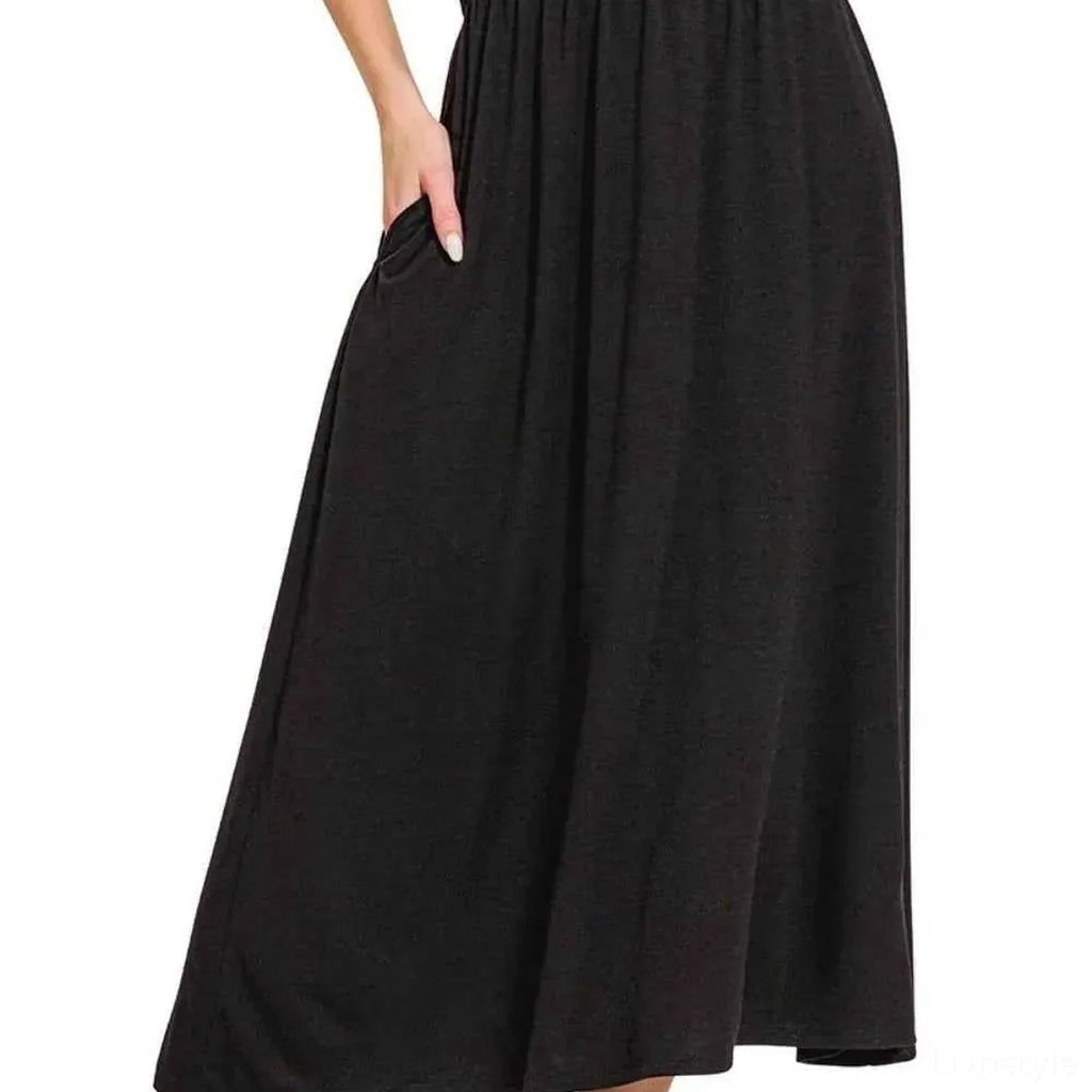 Paperbag Waist Midi Skirt with Pockets
