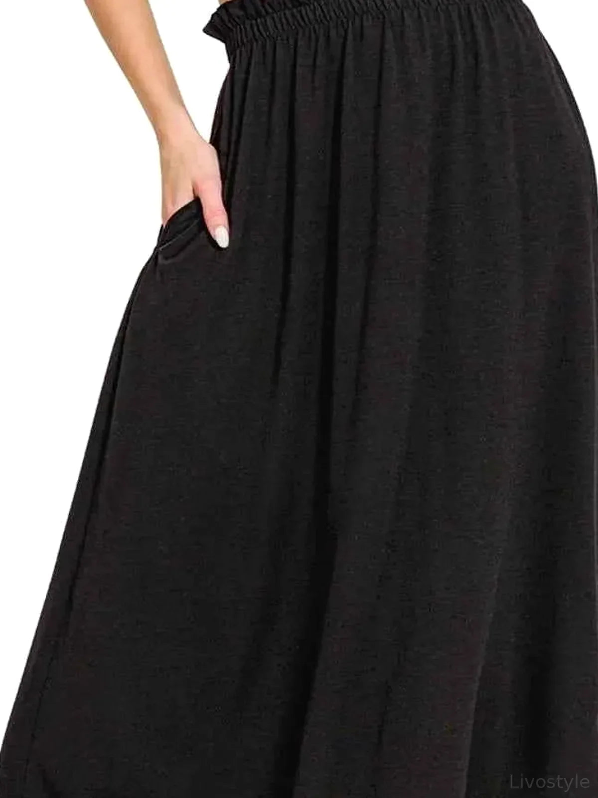 Paperbag Waist Midi Skirt with Pockets