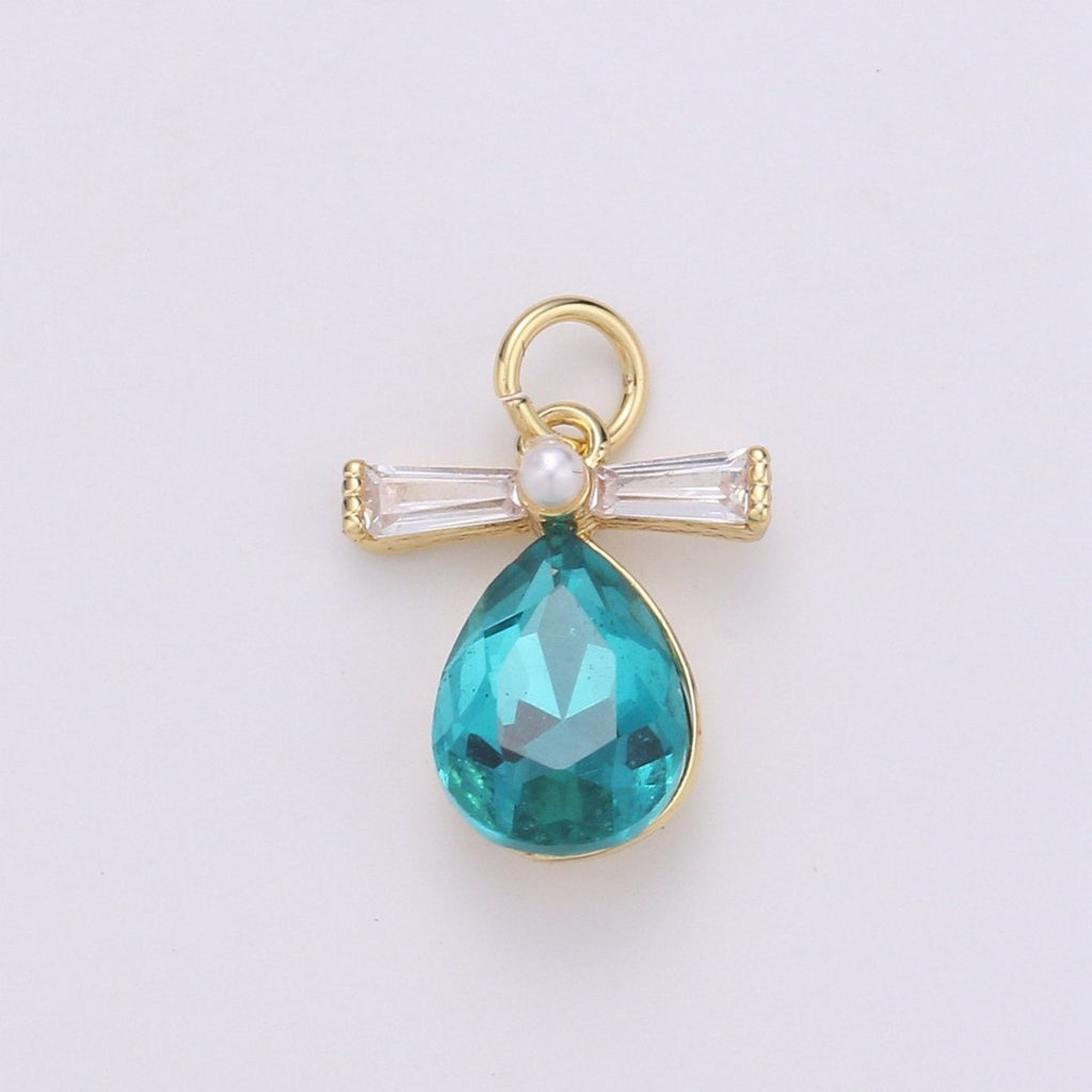 Pastel Teardrop Charms, 14k Gold Filled Cubic Zirconia, Teardrop Pendant, Gemstone Charm, Faceted Pendants, Bezel Charm, Purple mint Teal, D-744 - D-746