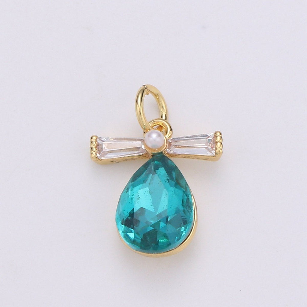 Pastel Teardrop Charms, 14k Gold Filled Cubic Zirconia, Teardrop Pendant, Gemstone Charm, Faceted Pendants, Bezel Charm, Purple mint Teal, D-744 - D-746