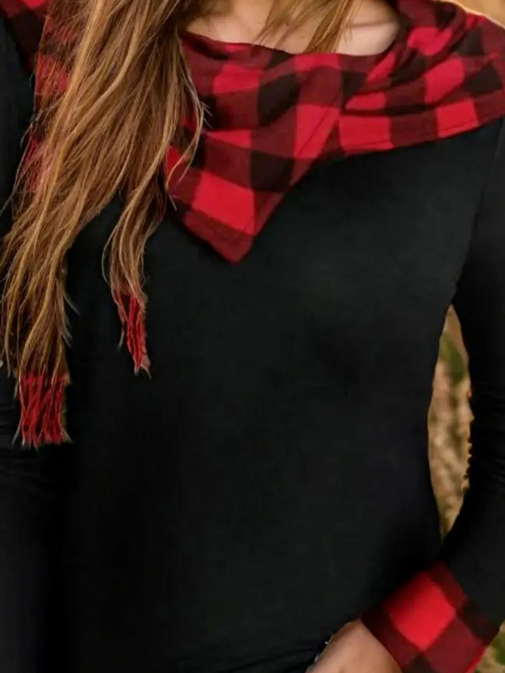 Plaid Long Sleeve Hooded Cotton Blouse