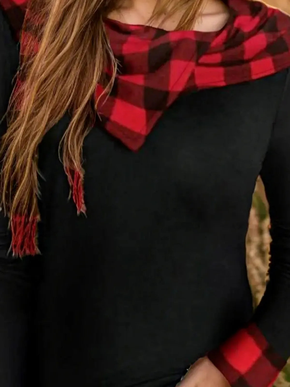 Plaid Long Sleeve Hooded Cotton Blouse