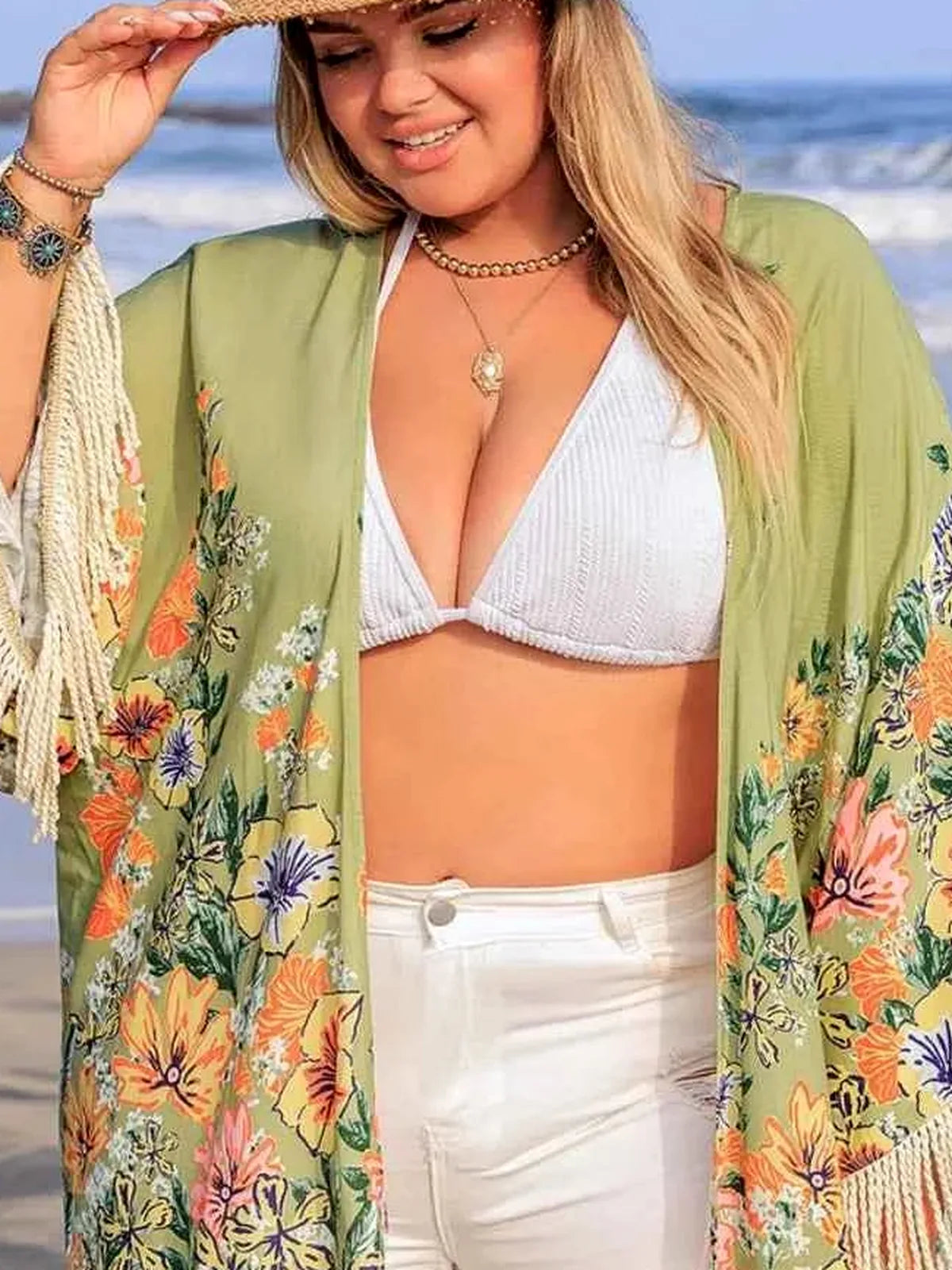 Fringe Open Front Cover-Up – Plus Size