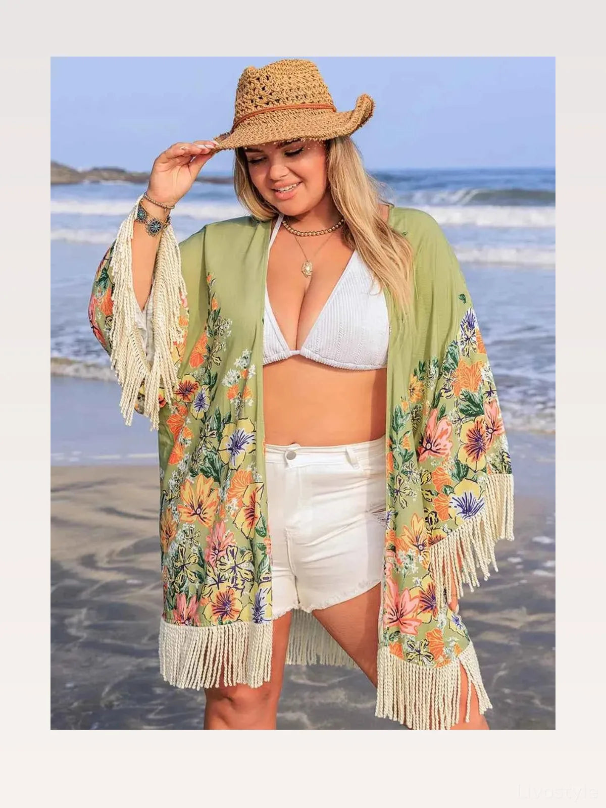 Fringe Open Front Cover-Up – Plus Size