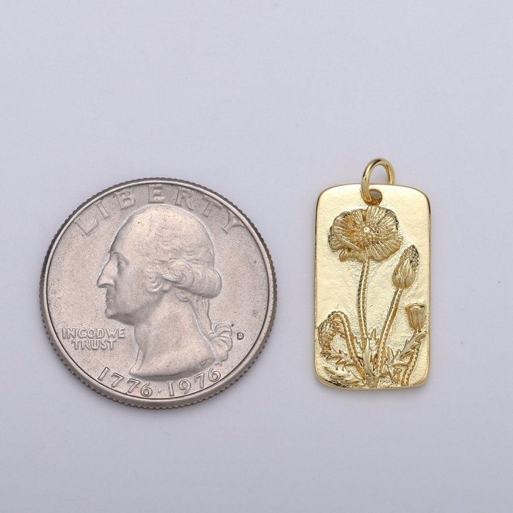 Poppy Flower Charms, Gold Tag Pendant, Dainty Poppy Charm, Small Wild Flower Charm for Necklace Floral Flower Tag Jewelry D-768