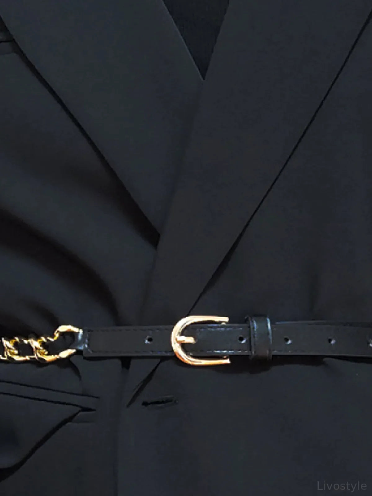 PU Leather Skinny Belt with Chain Detail