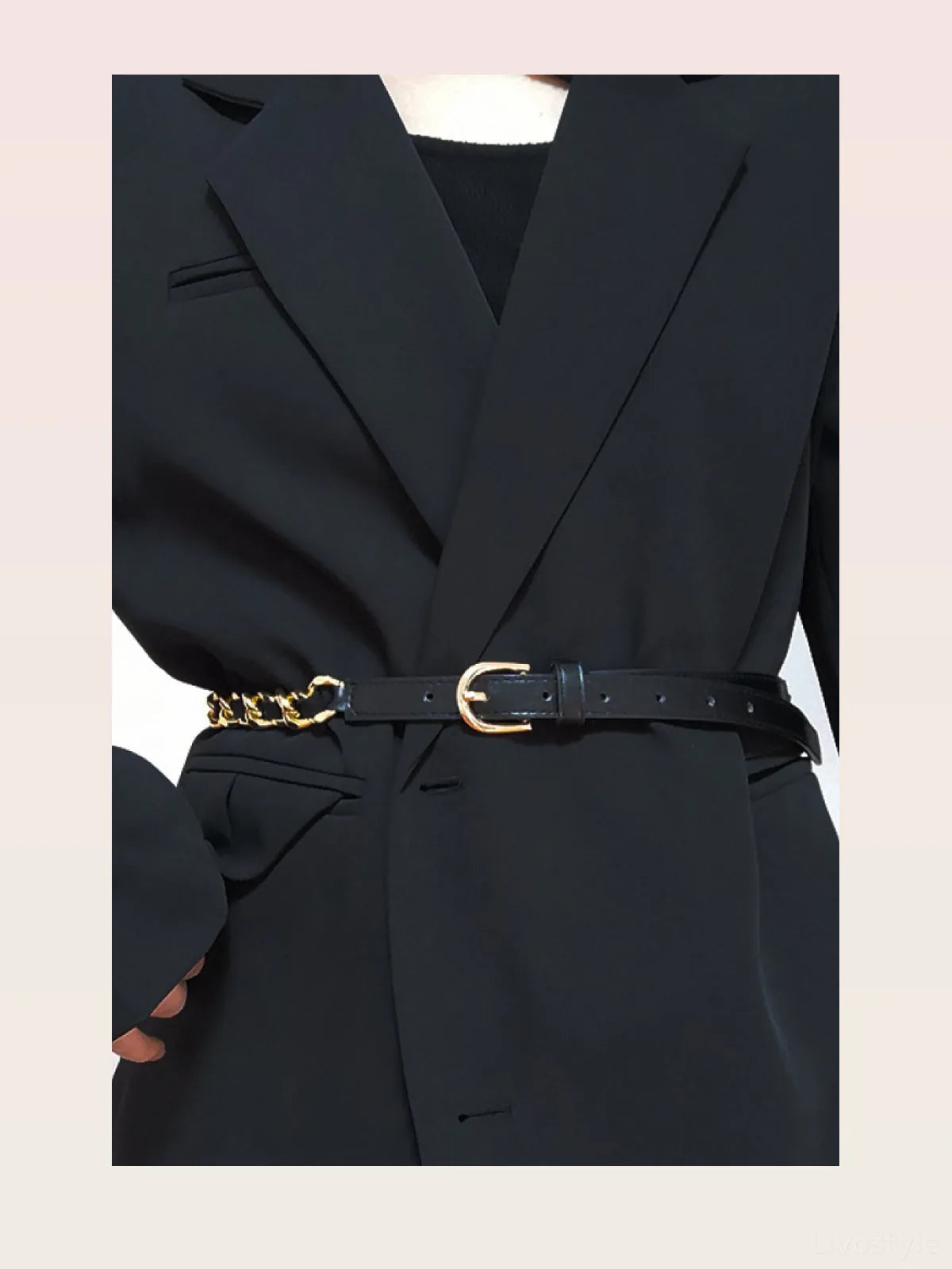 PU Leather Skinny Belt with Chain Detail
