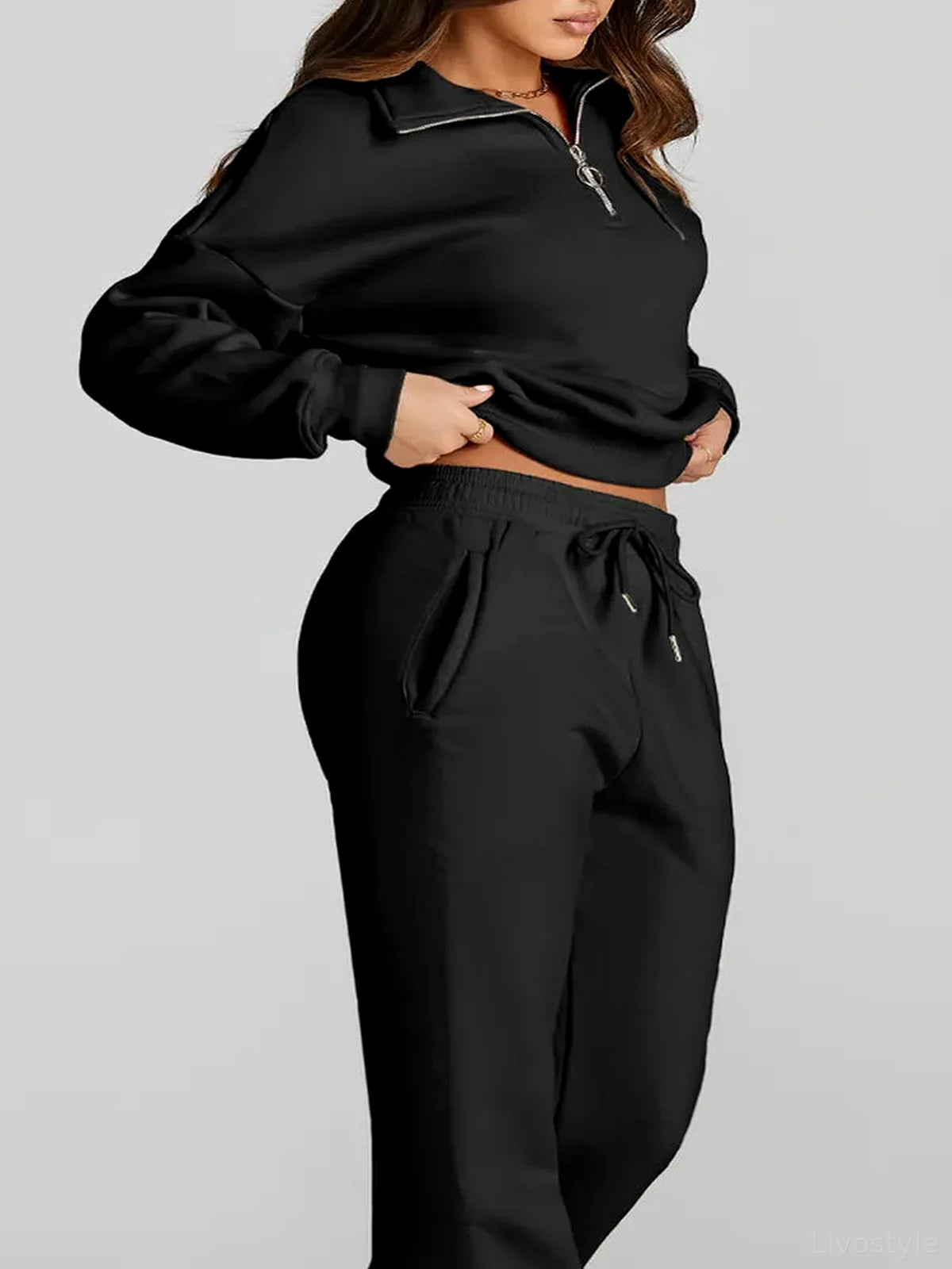 Quarter Zip Top and Drawstring Pants Active Set