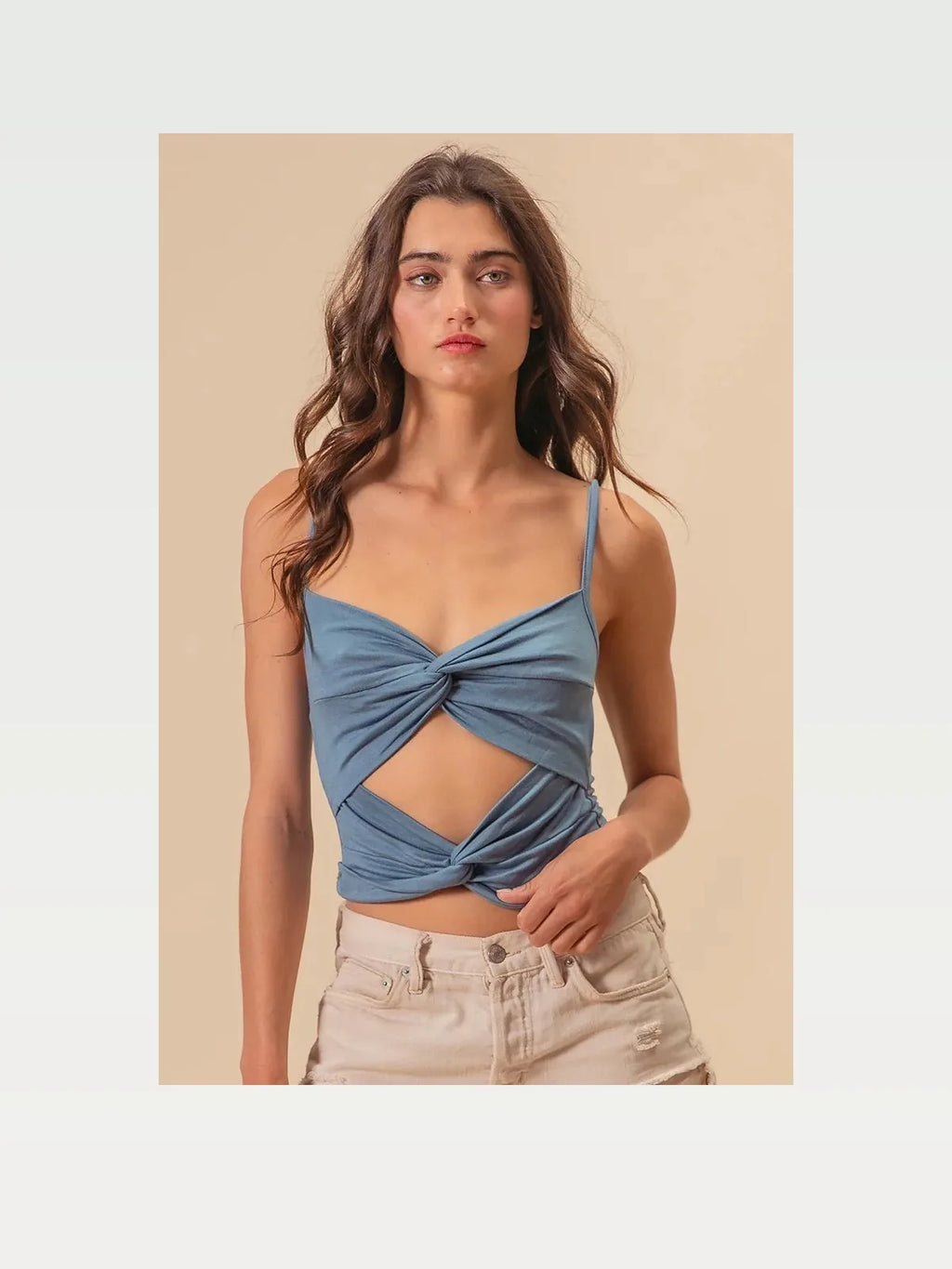 Twist Front Cami Top in Stretchy Rayon-Spandex Knit