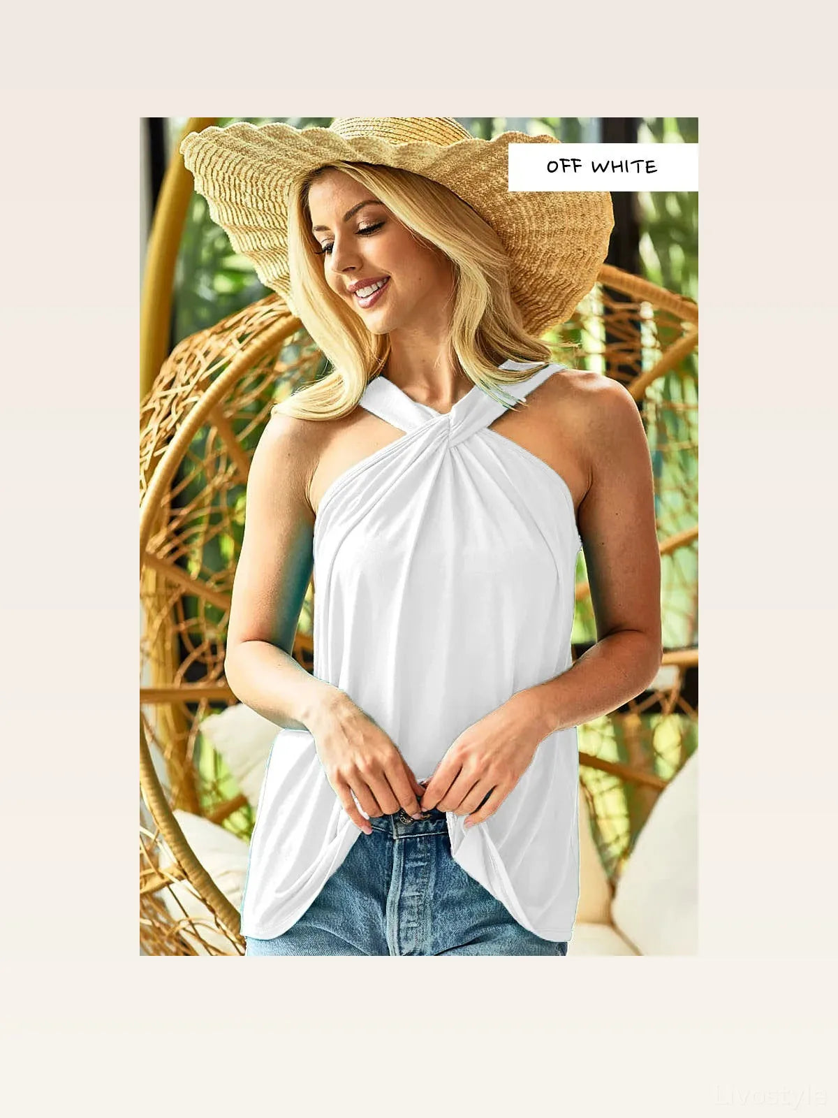 Jersey Knit Halter Tank Top in Rayon Spandex Blend