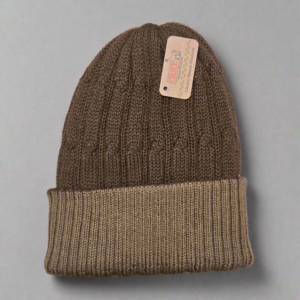 Reversible Cabled 100% Alpaca Knit Hat