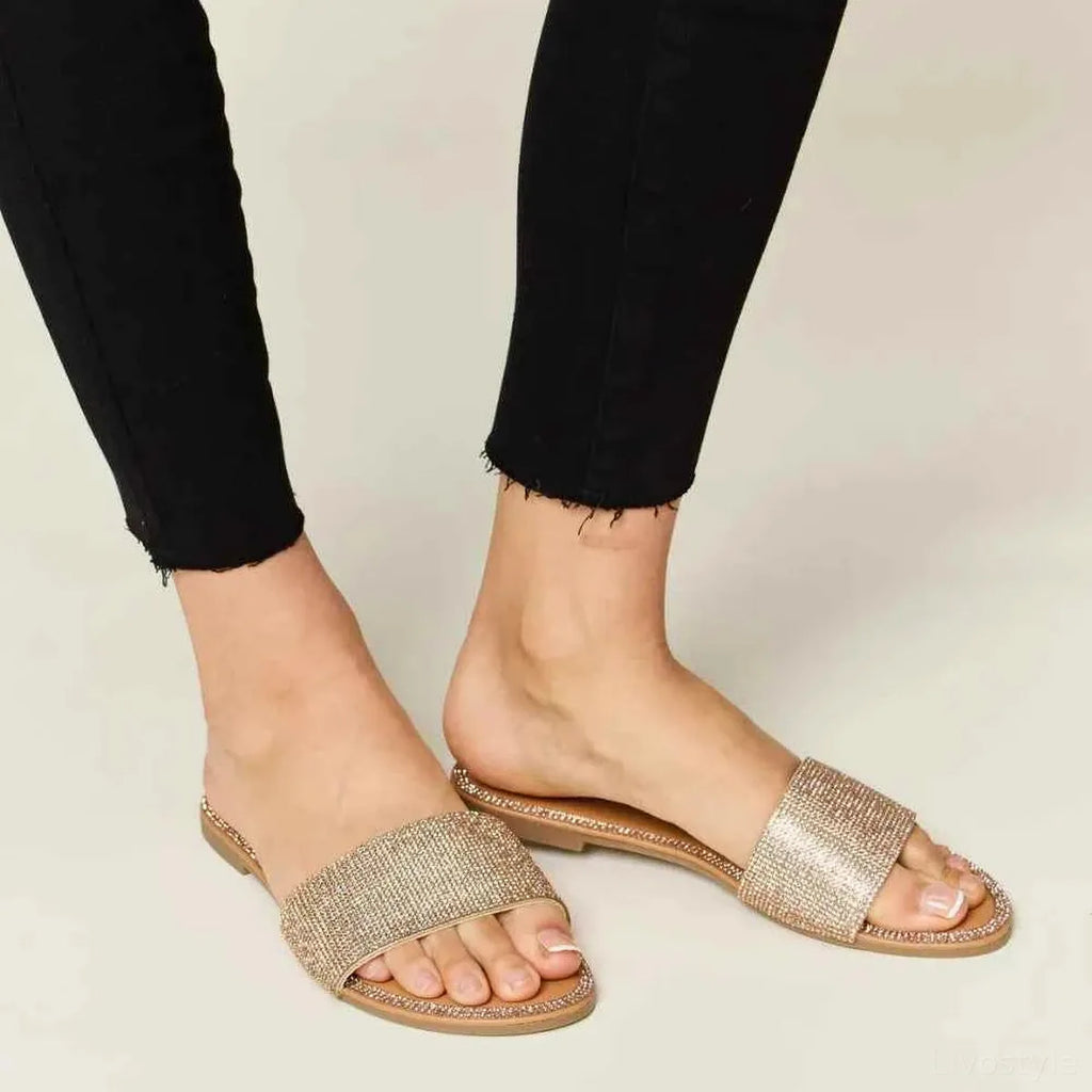 Rhinestone Open Toe Flat Sandals
