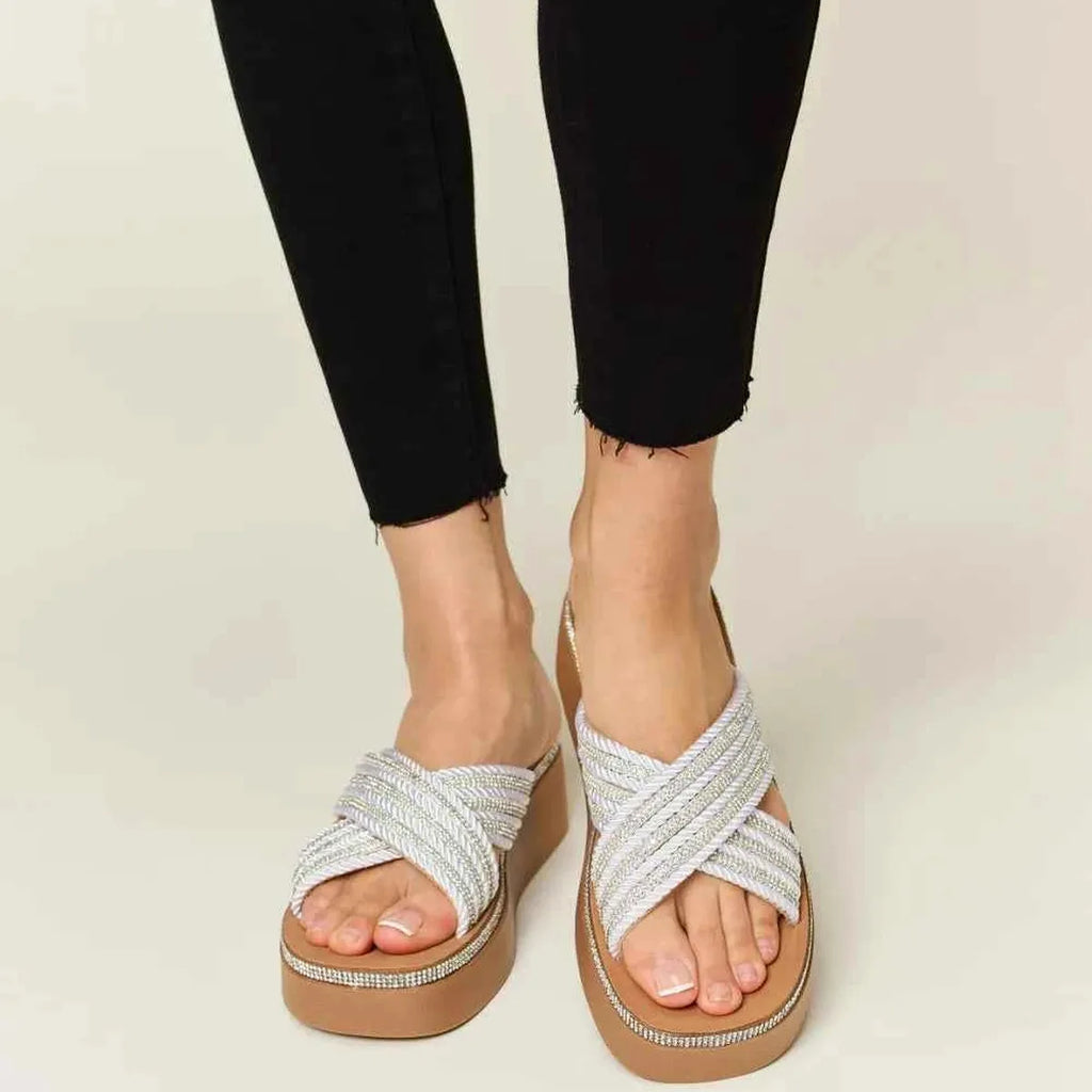 Rhinestone Criss-Cross Platform Wedge Sandals