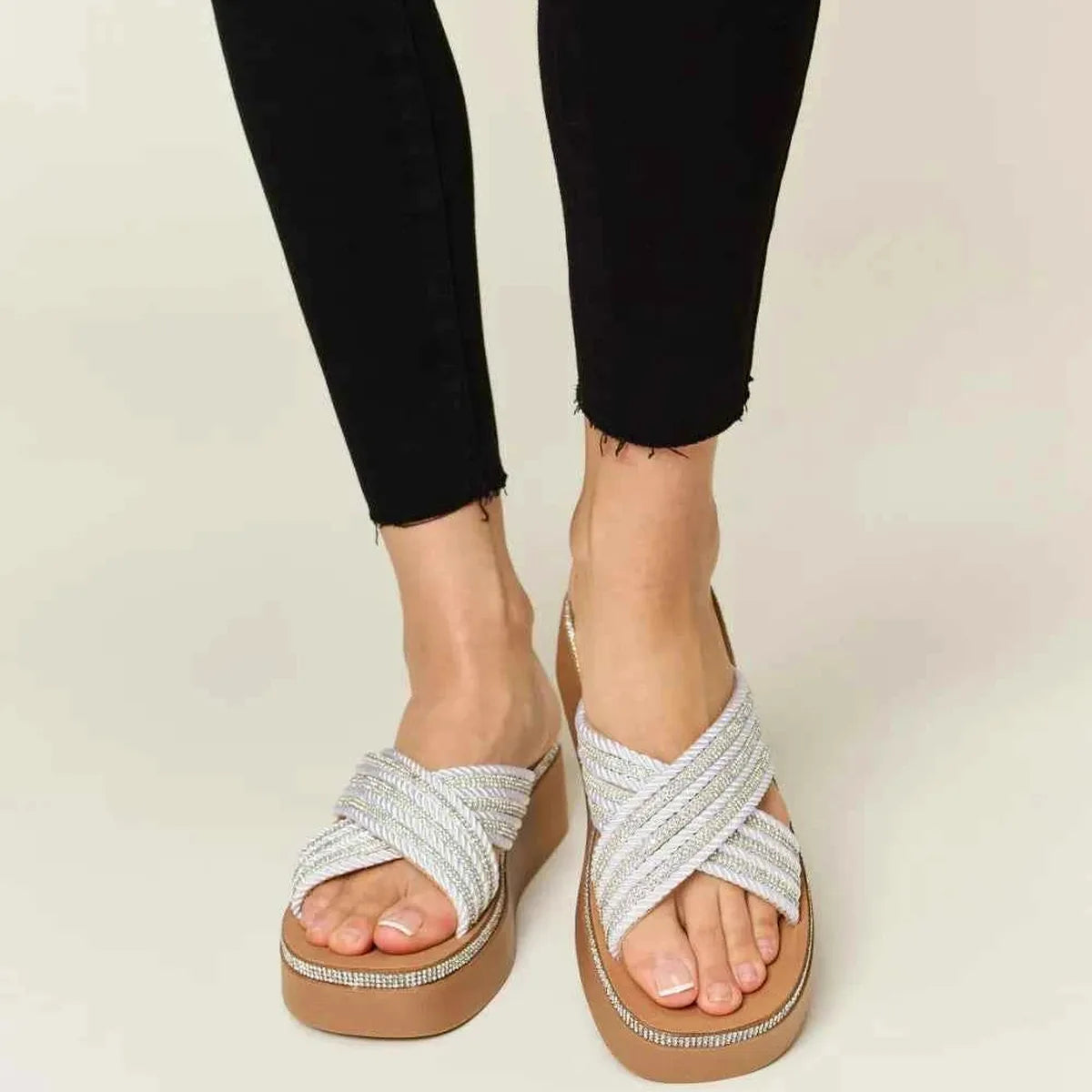 Rhinestone Criss-Cross Platform Wedge Sandals