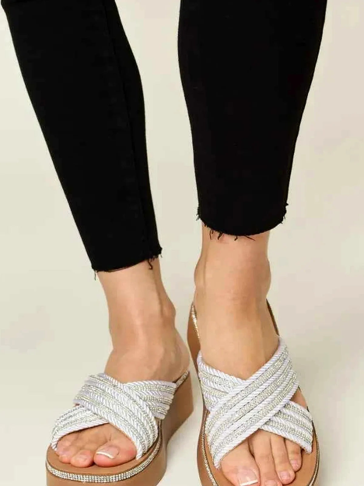 Rhinestone Criss-Cross Platform Wedge Sandals