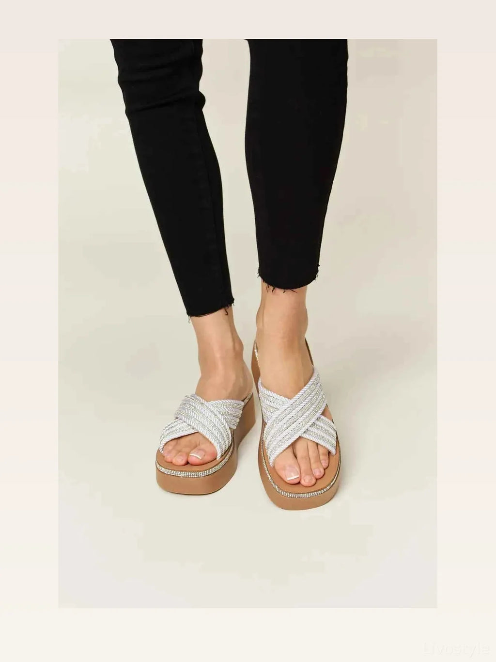 Rhinestone Criss-Cross Platform Wedge Sandals
