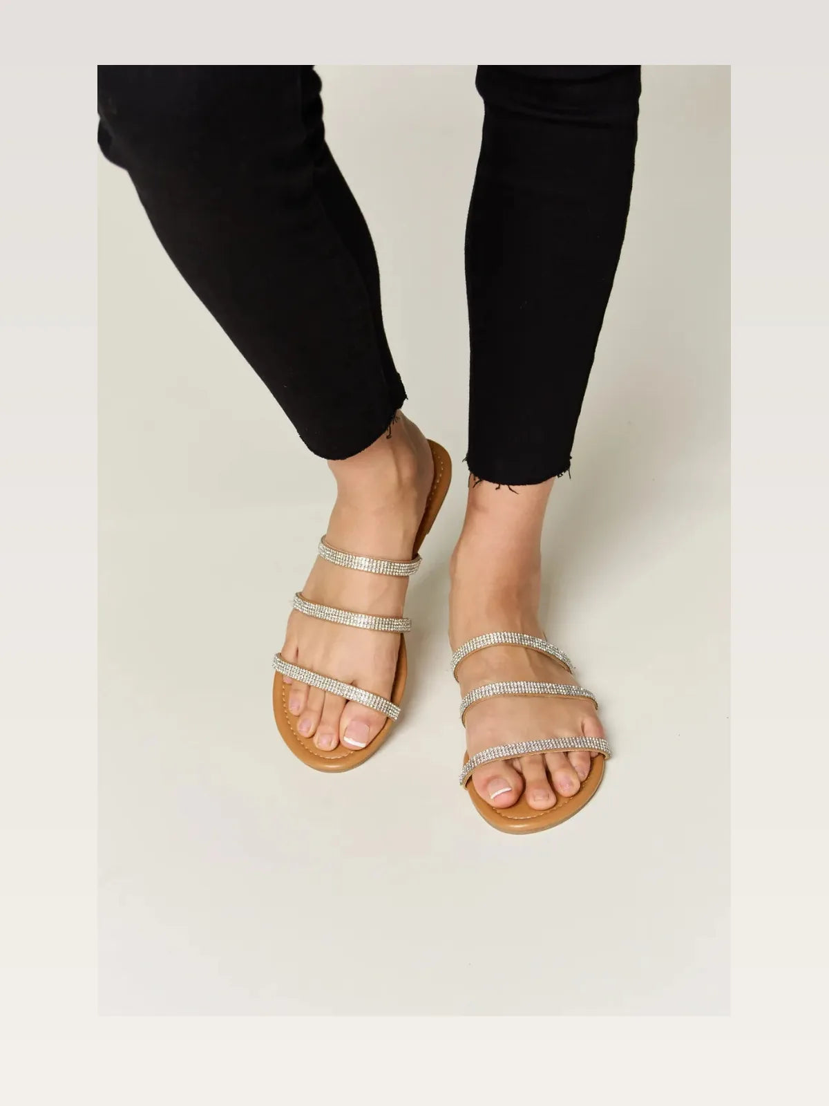 Rhinestone Three-Strap Flat Sandals