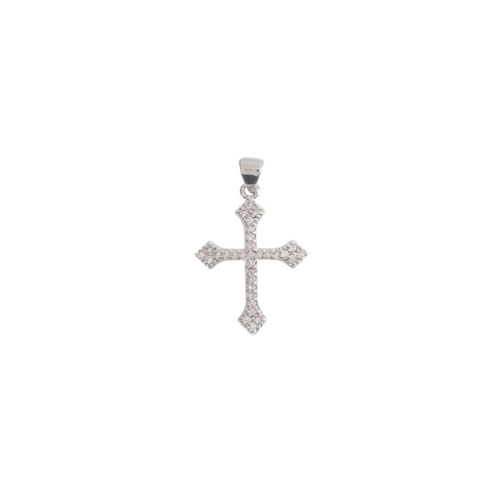 Rhodium Plated, 14K Gold Filled Cubic Zirconia Pave Cross Charm, Silver Cross Pendant CZ Micro Pave Cross, Ornate Cross Pendant, CZ Cross Layer Necklace, Elegance Cross, Cubic Zirconia Necklace Pendant Charm Bails Findings for Jewelry Making  H-188