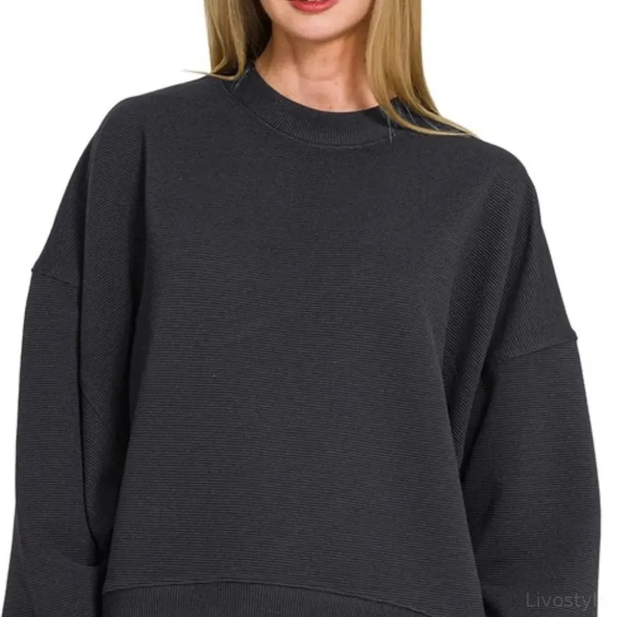 Ribbed Balloon Sleeve Oversized Sweatshirt