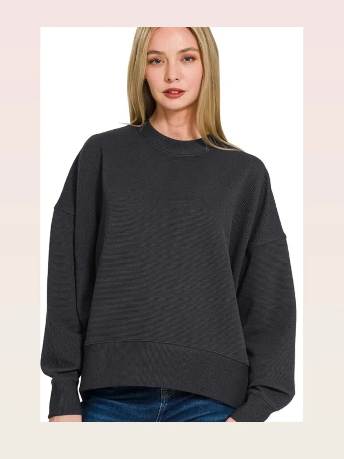 Ribbed Balloon Sleeve Oversized Sweatshirt