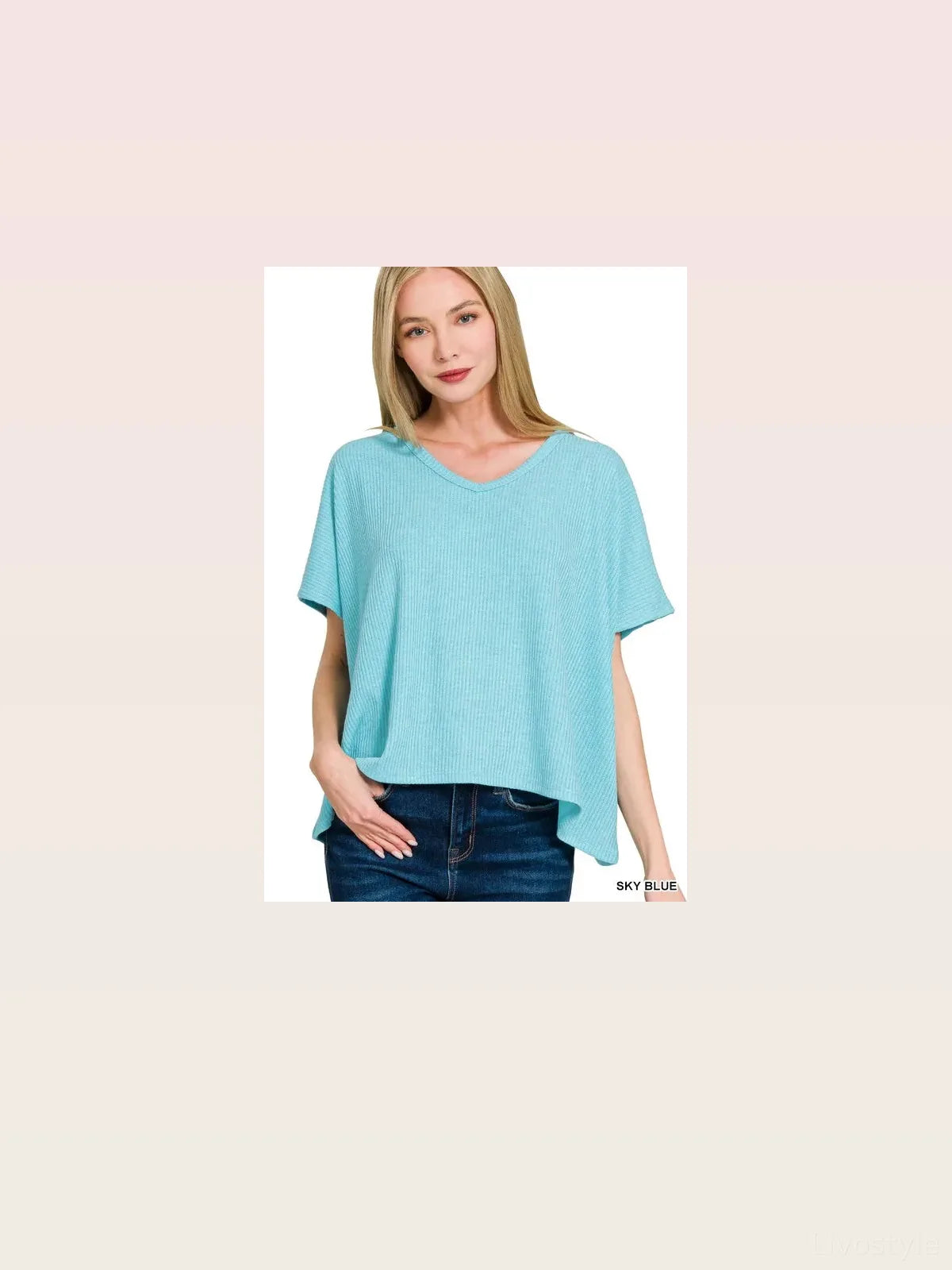 Ribbed V-Neck Short Sleeve Knit Top