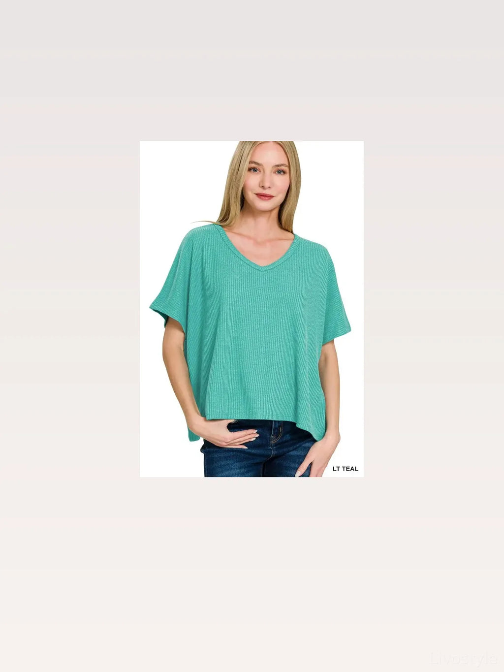 Ribbed V-Neck Short Sleeve Relaxed Knit Top