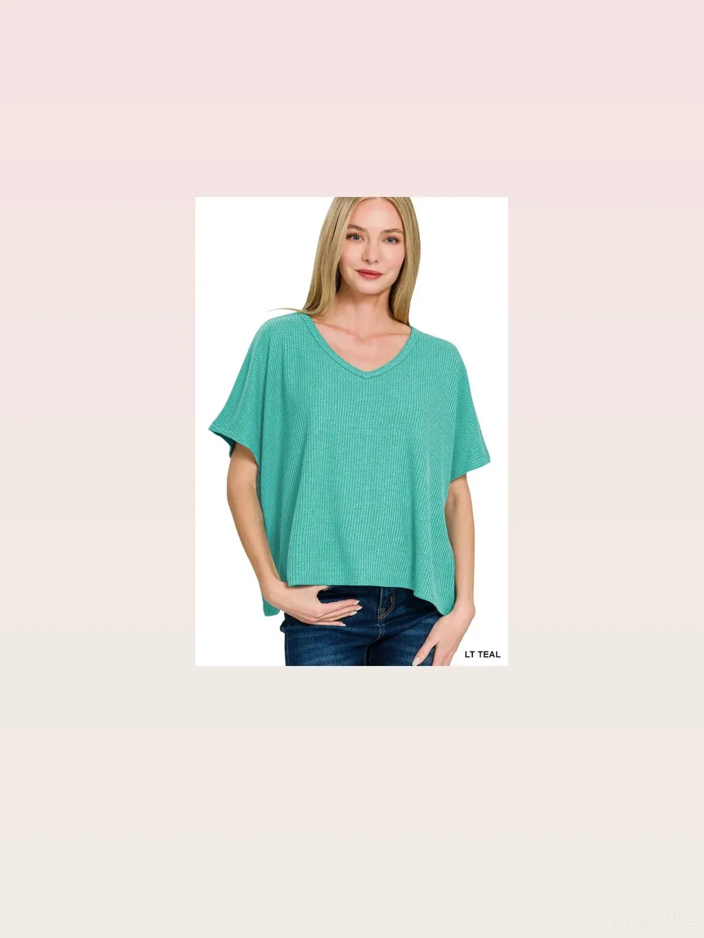 Ribbed V-Neck Short Sleeve Relaxed Knit Top