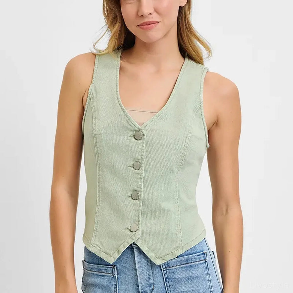V Neck Button Down Vest