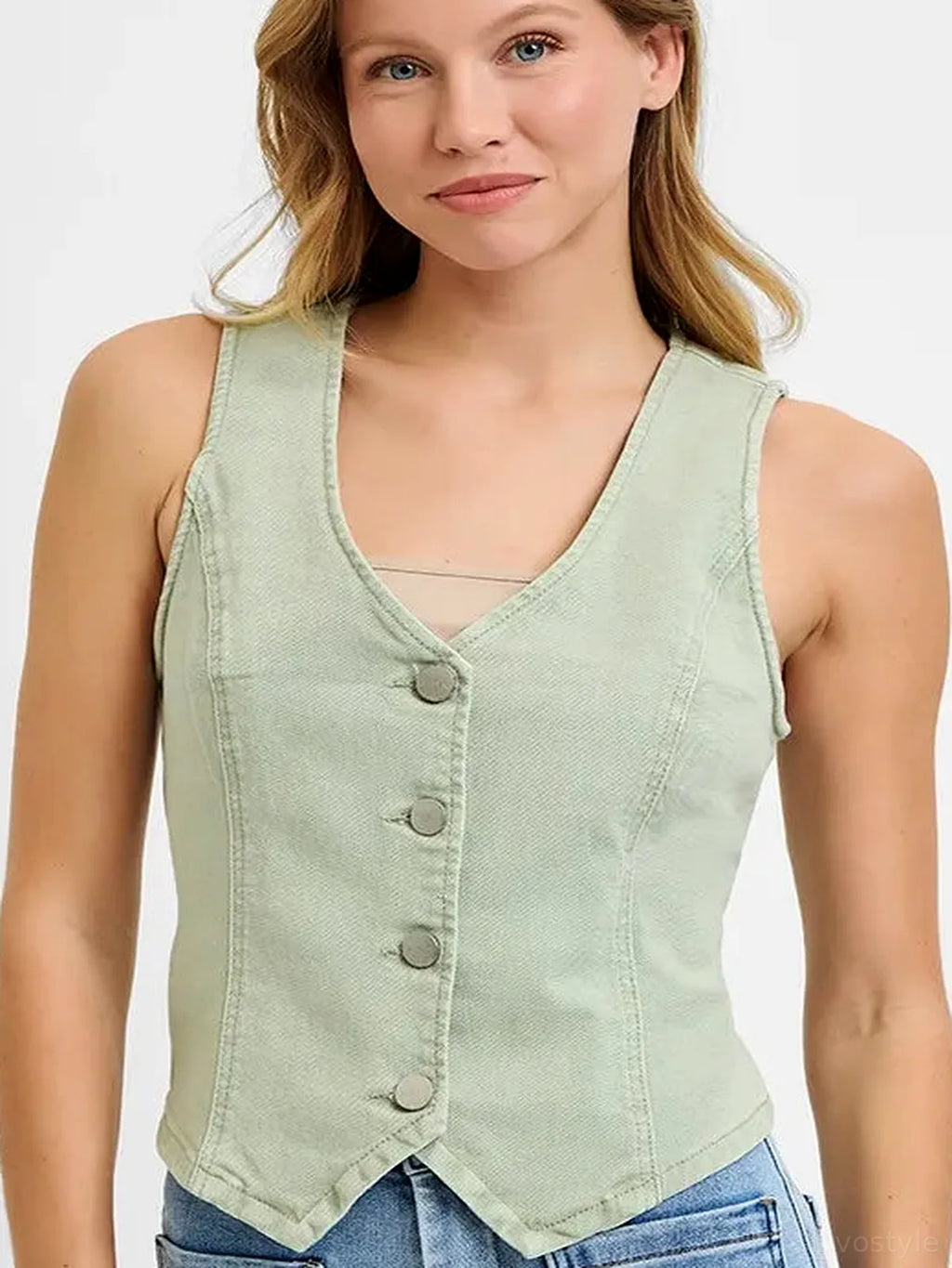 V Neck Button Down Vest
