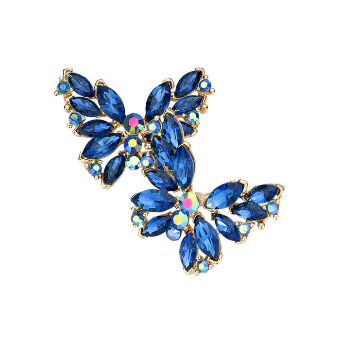 Round Marquise Stone Cluster Butterfly Evening Earrings