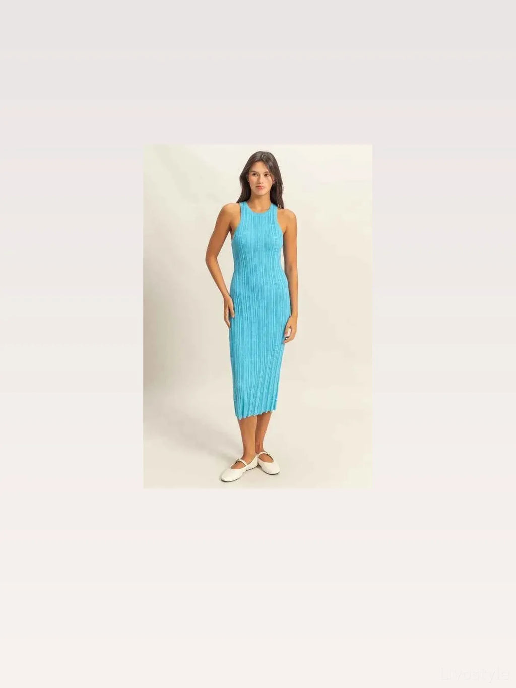 Blue Round Neck Bodycon Ribbed Knit Dress