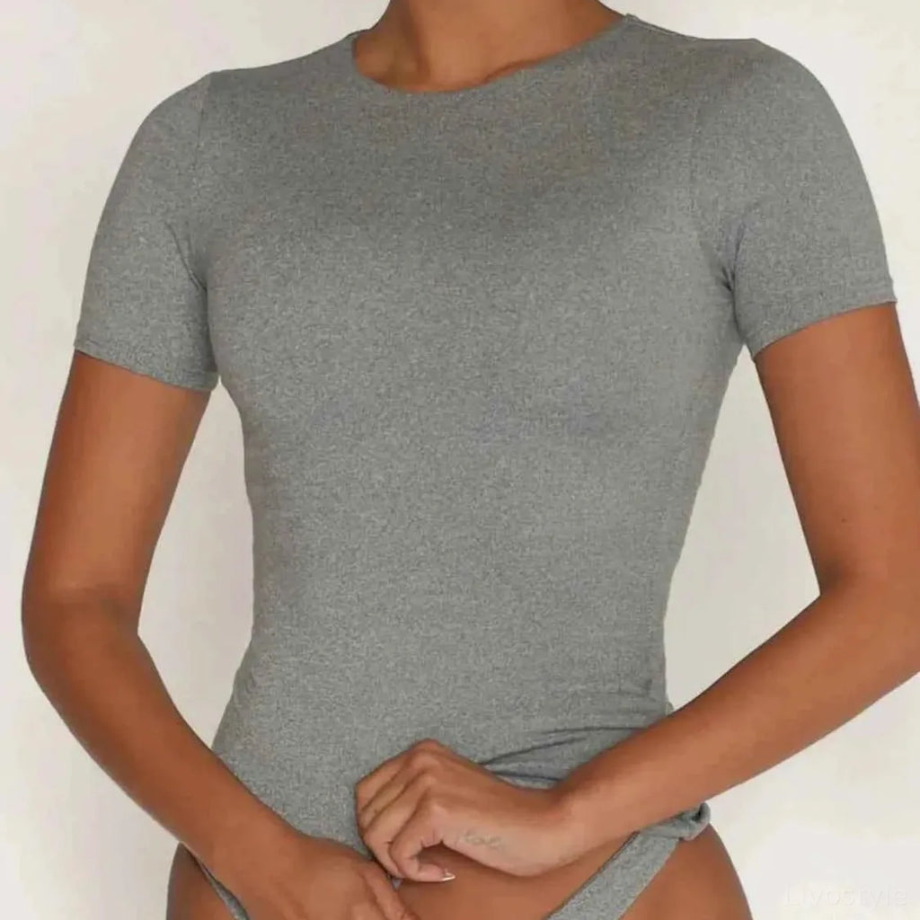 Round Neck Short Sleeve Swim Top