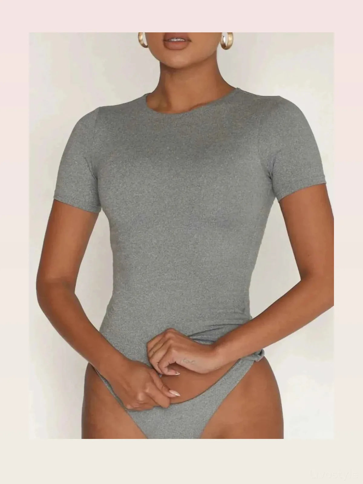 Round Neck Short Sleeve Swim Top