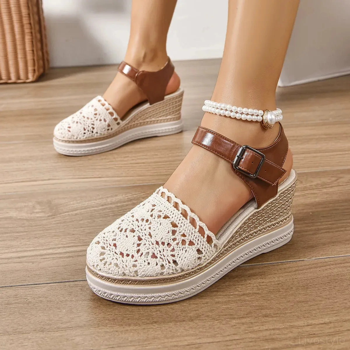 Espadrille Wedge Sandals with Ankle Strap