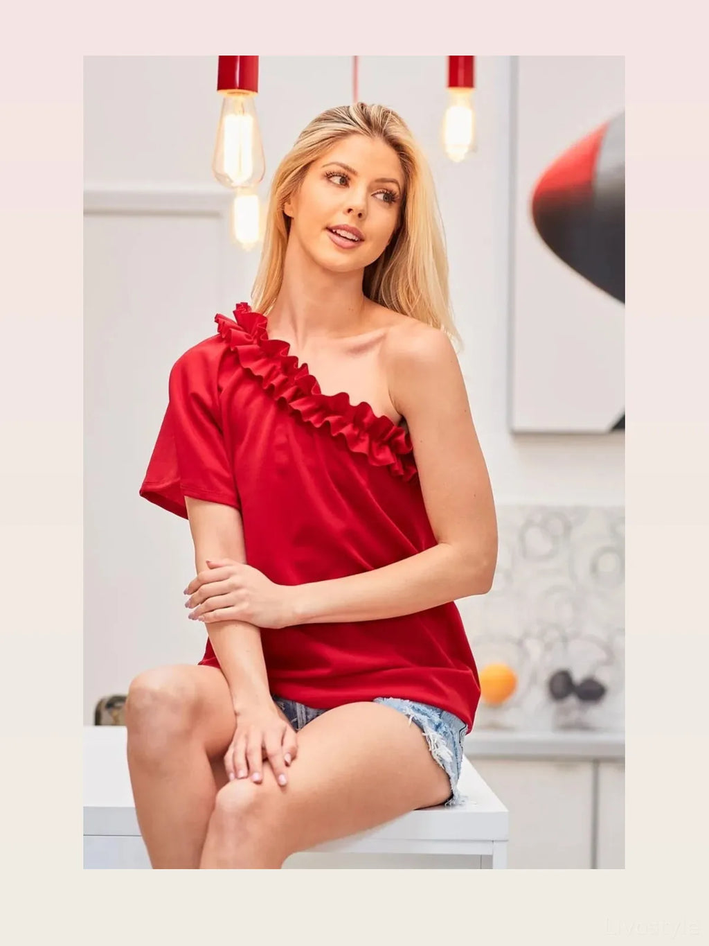 Asymmetrical One-Shoulder Ruffled Crepe Top