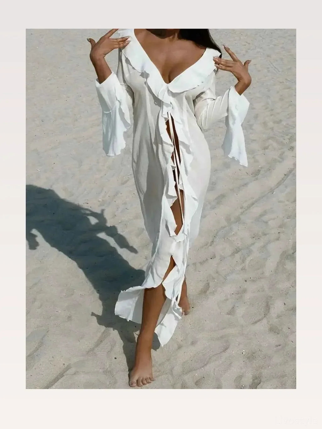 Ruffled Long Sleeve Cover-Up Dress