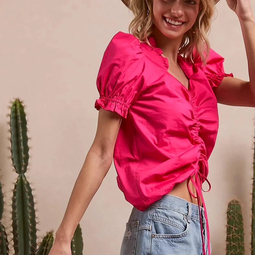 Ruffled Square Neck Top with Puff Sleeves