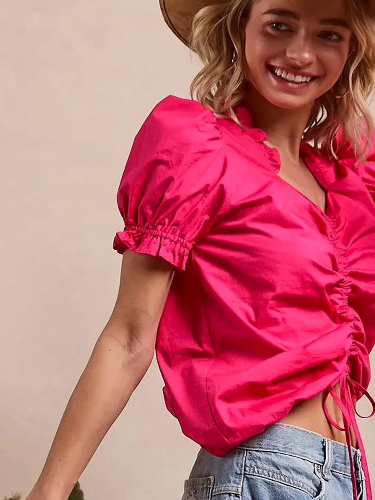 Ruffled Square Neck Top with Puff Sleeves