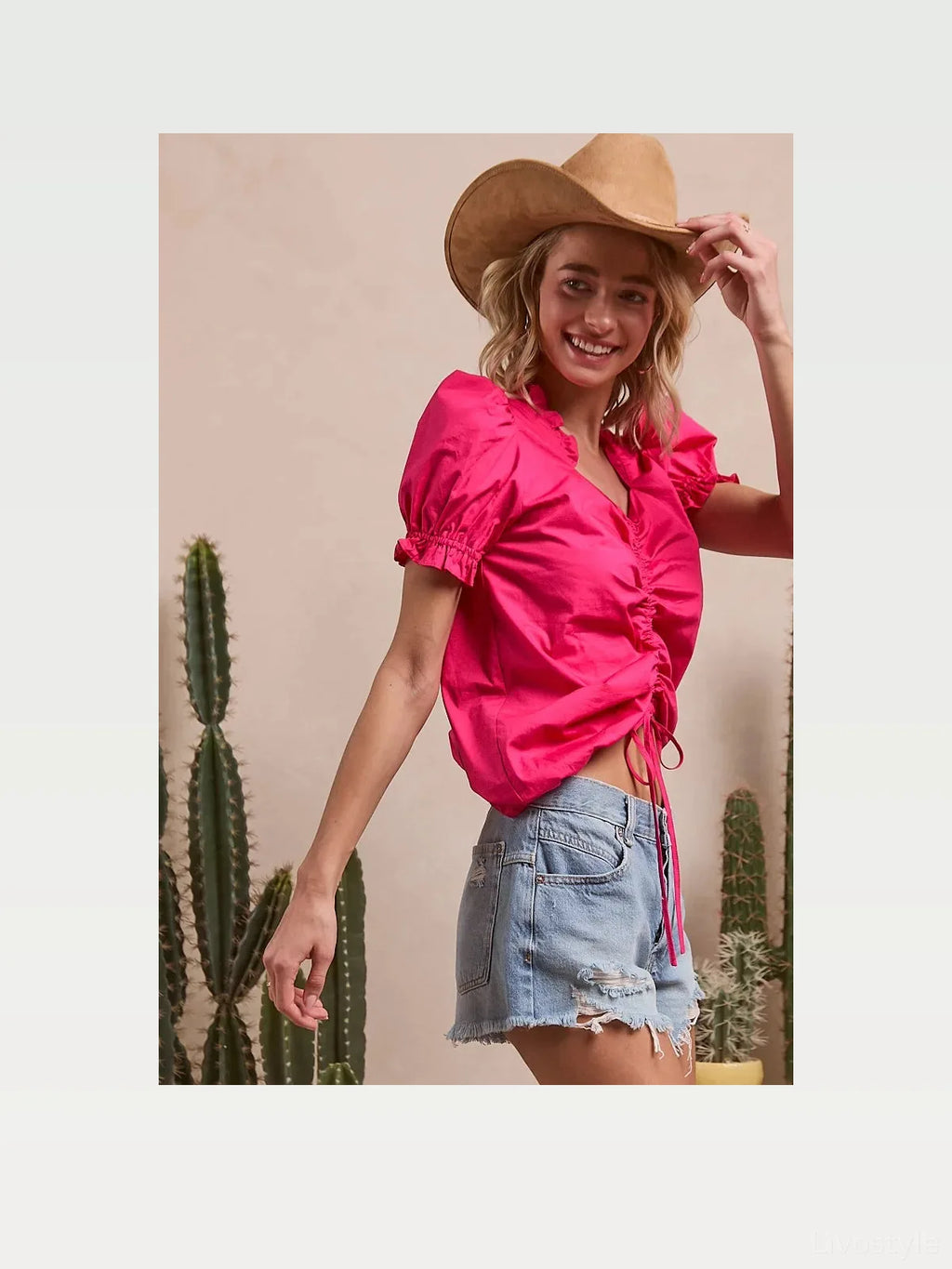 Ruffled Square Neck Top with Puff Sleeves
