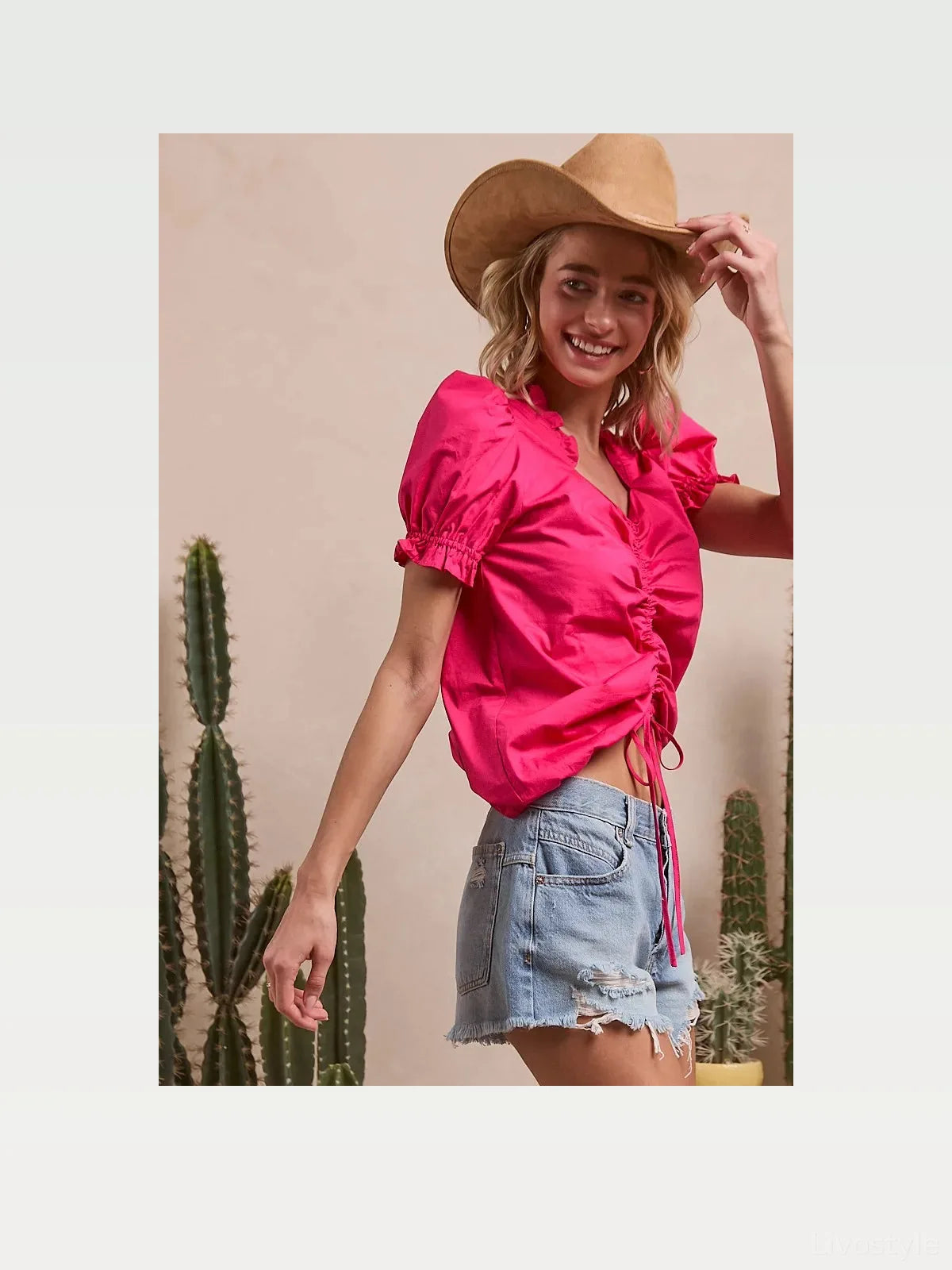Ruffled Square Neck Top with Puff Sleeves